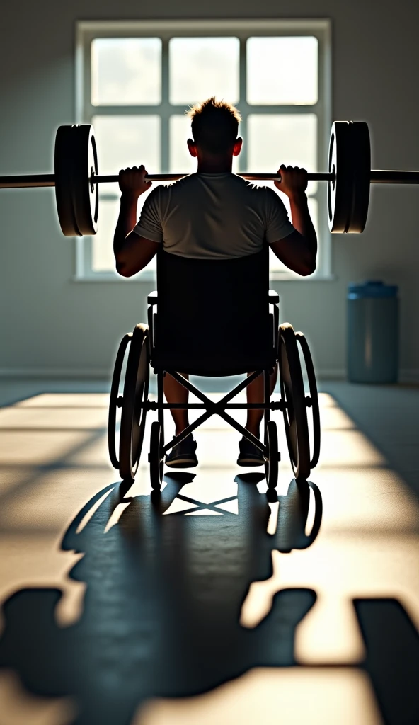 A person with big biceps sitting on a wheelchair and writing with pen