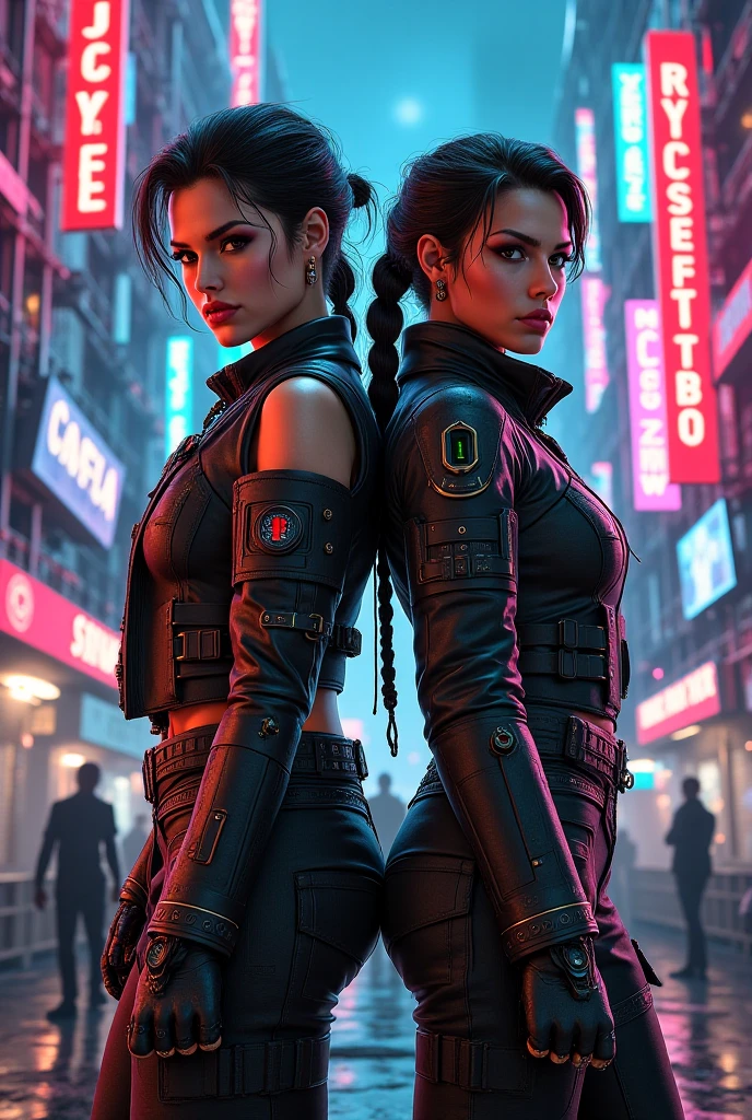 Mulher de cabelo curto roxo, segurando uma pistola, olhos verdes, de perfil, tomara que caia, cyberpunk 2077 , cabelo raspado na lateral, luvas pretas, sorrindo