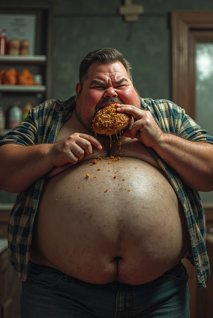 fat old man, laugh, food, red beard, detailed portrait, realistic, photorealistic, ultra-detailed, 8k, best quality, masterpiece, warm lighting, vibrant colors, oil painting, chiaroscuro, impasto, atmospheric, intricate details, dramatic composition