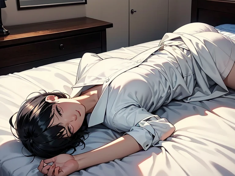 A lazy girl sleeping in her room