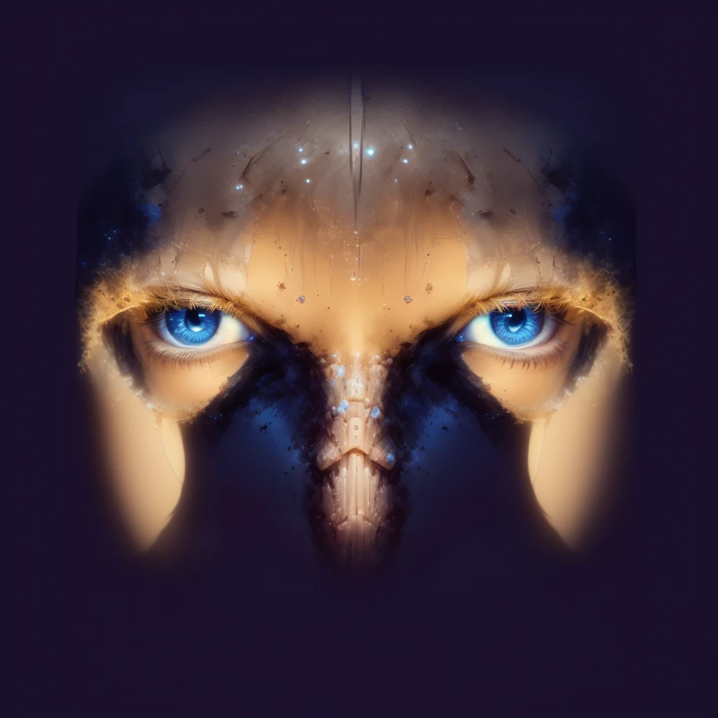 there is a man with blue eyes looking at the camera, symmetric azure eyes, symmetric face and eyes, symmetrical face and eyes, blue android eyes, symmetrical eyes and face, expressive eyes. symmetry, symmetric eyes, blue-eyed man, spotlight in middle of face, blue reflective eyes, horror symmetrical face, blue symmetric eyes 24yo