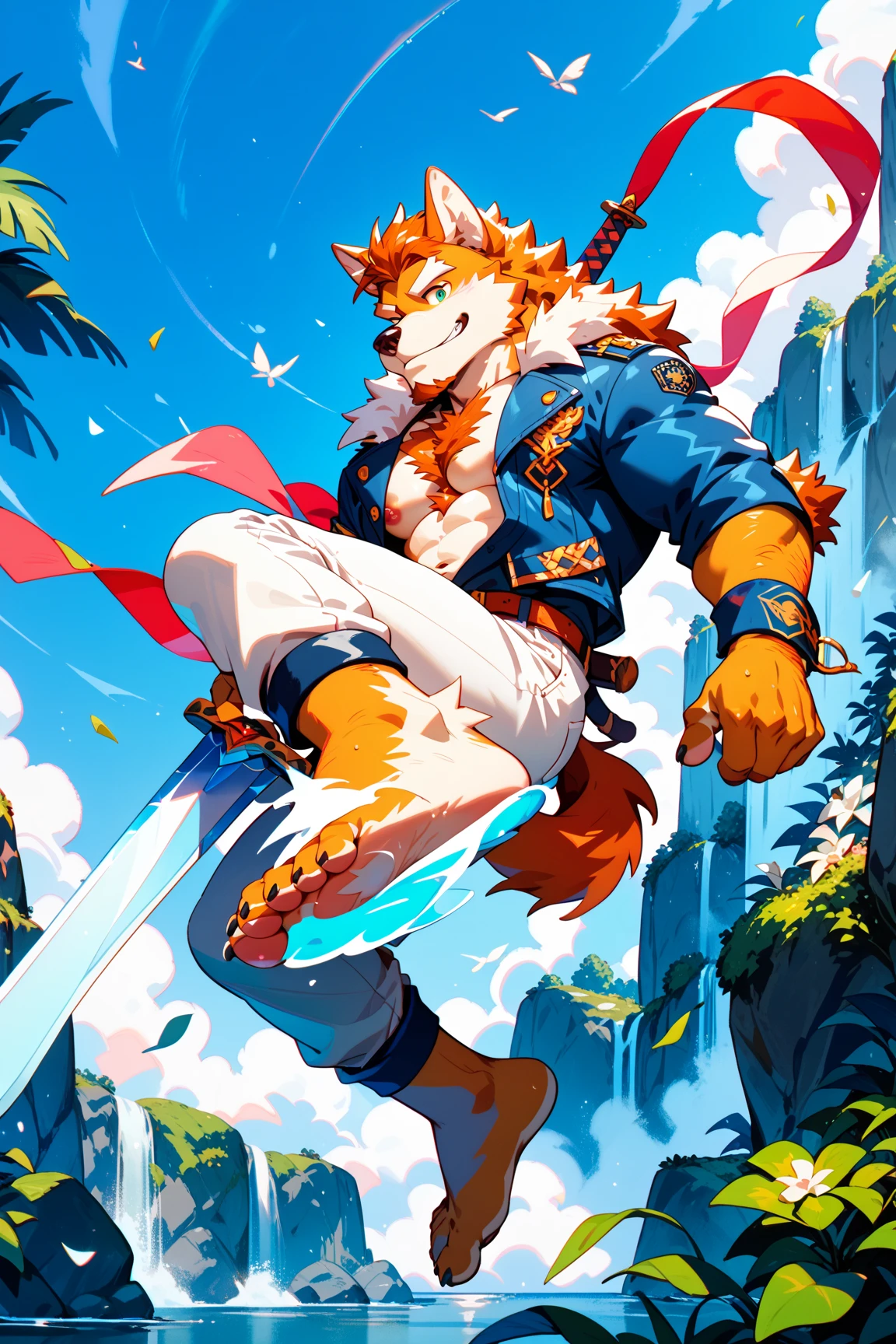 furry, anthro, lioness, flat chest, girl, teen, slim, panties with chain strings, jeans, pulling down pants