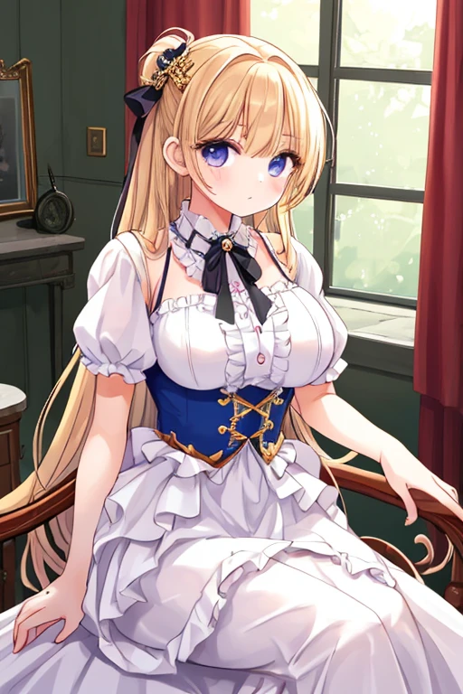Highest quality,masterpiece,Blonde with blue eyes、Lolita、Beautiful breasts、Twin tails、Girl's Mischief,Alice in Wonderland,Japan,countryside,campsite,