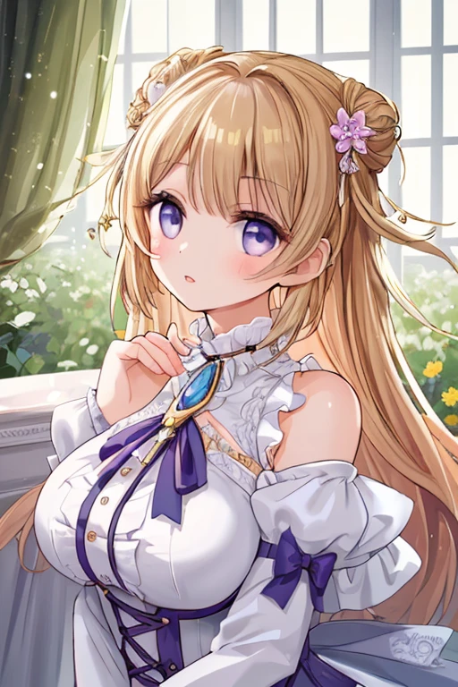 Un primer plano de una mujer con cabello largo y un vestido, Rubia - Princesa de pelo, Chica rubia de anime con cabello largo, ((a beautiful empress of fantasy)), Chica anime con pelo largo, Princesa del anime, Anime visual de una chica linda, Violeta evergarden, Hermoso retrato de anime, con cabello largo y ojos penetrantes, ethereal anime, Sonriendo como una reina de las hadas