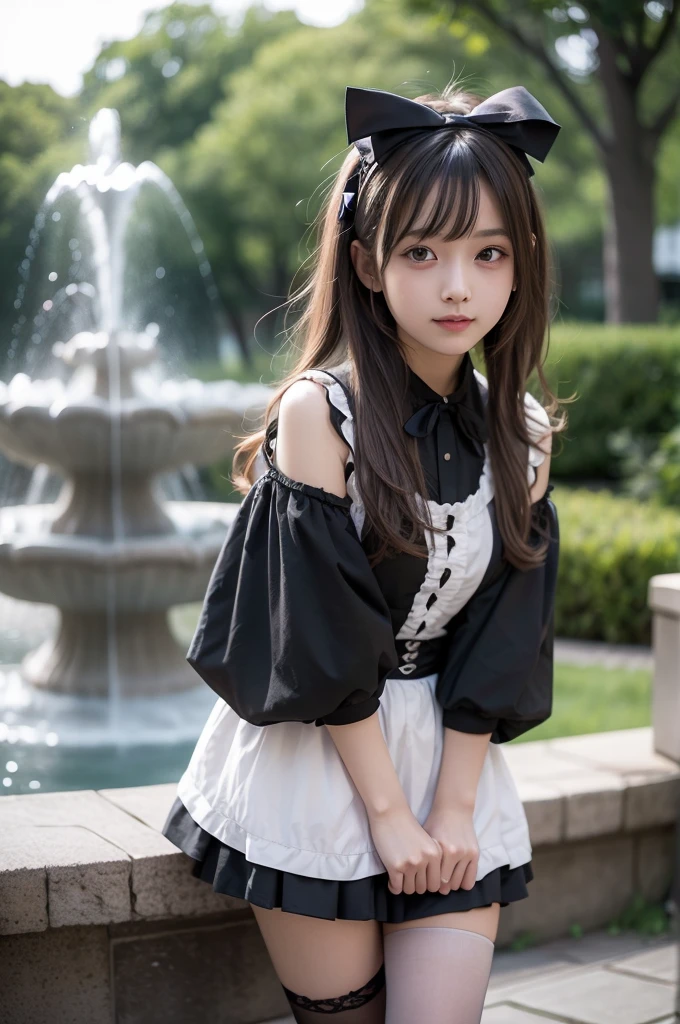 Super cute tsundere、A secluded, unexplored hot spring at the base of a waterfall、Waist size is 21 inches、Big Breasts、Provocative cleavage line、A bold request for romantic feelings、The highest standard of ultra-high definition full-body photos、(Small face)、No makeup、Sexy lips、Bun hairstyle、Cute pleated skirt with a super slim waist、Cute oversized shirt、