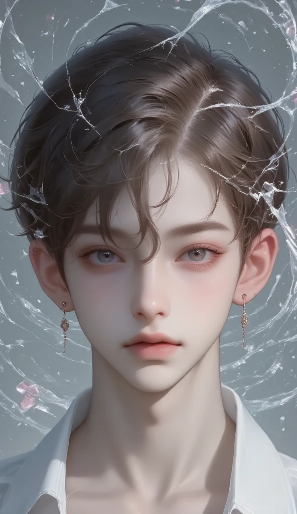 masterpiece, best quality, realistic 8K, one boy, 12 years old, extremely detailed face, ((red eyes)), ((white hair )), silver hair color, (( wet hair)), Extremely delicate, ((sharp eyes)), cinematic lighting, modern era, (whole portrait), cute