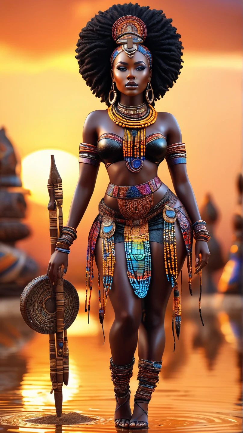 "(Character Design Sheet: 1.2), (Front View, Side View, Back View), Crazy Amount of Details, Error-free Character Design, {(African Woman, Ethnicity, African Culture Clothing: 1.2)}."