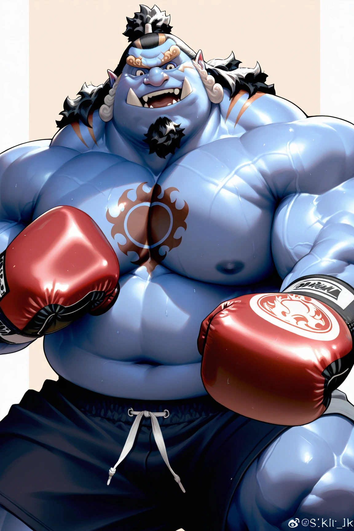 Super muscular boar beastman,(wear a sports uniform:1.2),Blindfold,Mouth wide open with tongue sticking out,Some guys cum in my face,(Surrounded by red and black erect penises:1.2),(a large amount of semen on the face and body,:1.5),Night Classroom,Kneeling,Licking a huge penis,Head grabbed,Handjob