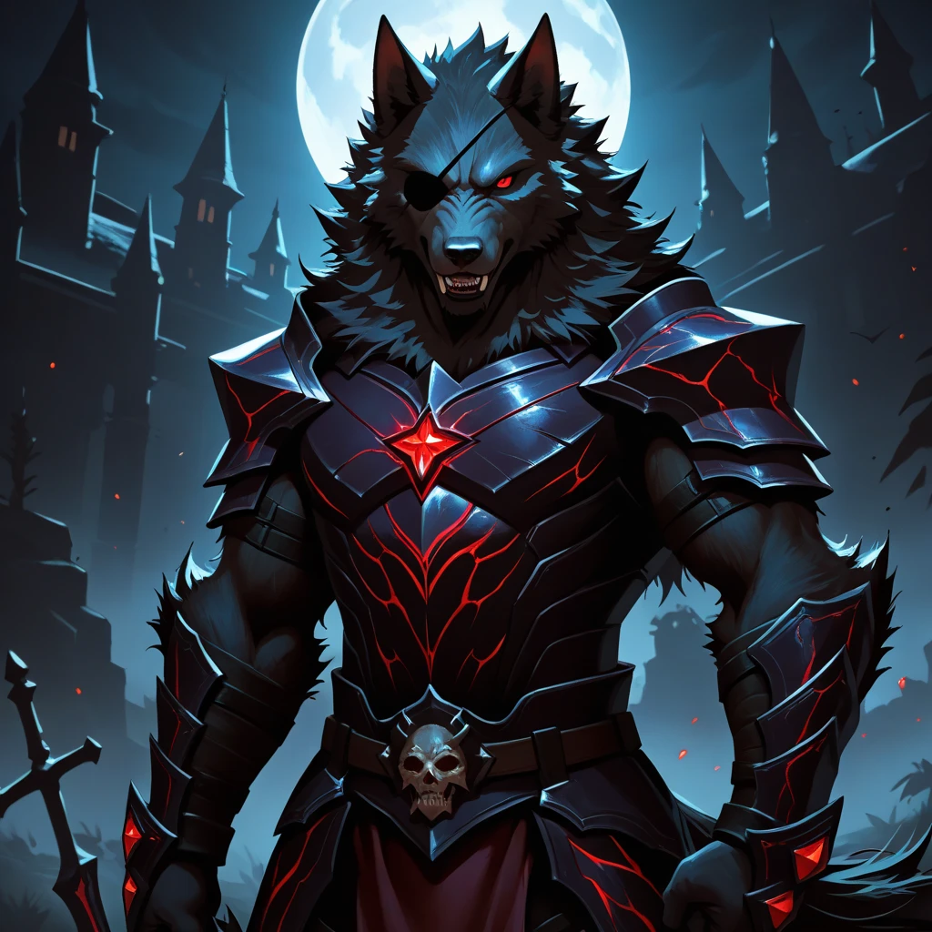 A 3d bloody red and white wolf demon anthro human boy, with ancient words on its back with sharp claws, sharp teeth, tattoos, fantasy, punkstyle, with ear piercing, standing straight up, zoomed out, add some scars on its face, add spikes on along its back, showing its stomach, with a moon in the background, with tattoos on its arm, and skull on its shoulder, can you add some magical flames around it, Change its expression to fierce or mysterious, can you add some orange flames around it, add some scars on its body, add wings, with a dark background with stars and the blood moon, make the eyes look devil red, add a Wolf tail with red stripes and white fur on its back, poking its belly, add spikes to its arms, add a Wolf Amulet around its neck glowing, 8k realistic
