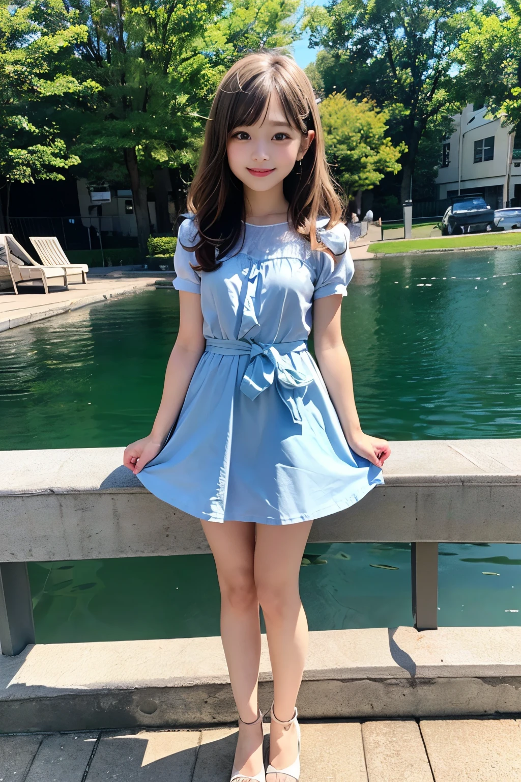 blue-sky、A smile、Raising the skirt with your hands、(((Not wearing panties)))、Very cute, a beauty girl, (9 year old girl), (fullnude), Ultra mini skirt naked, Beautiful face, eyes and skin with exquisite detail, Detailed black hair, Smile at the camera, Shooting from the knee up, the way from school to home, profetional lighting, BREAK, (realisitic, Photorealsitic:1.37), in 8K, (masterpiece), (top-quality:1.4), (超A high resolution:1.2), (Raw photography:1.2)、(super detailed beautiful cloths)、perfect anatomia、4fingers and 1thumb、hyper detailed background、(Wallpapers by Unity 8K)、(All Nude)、(Young breasts)、(slender)、(rib)
