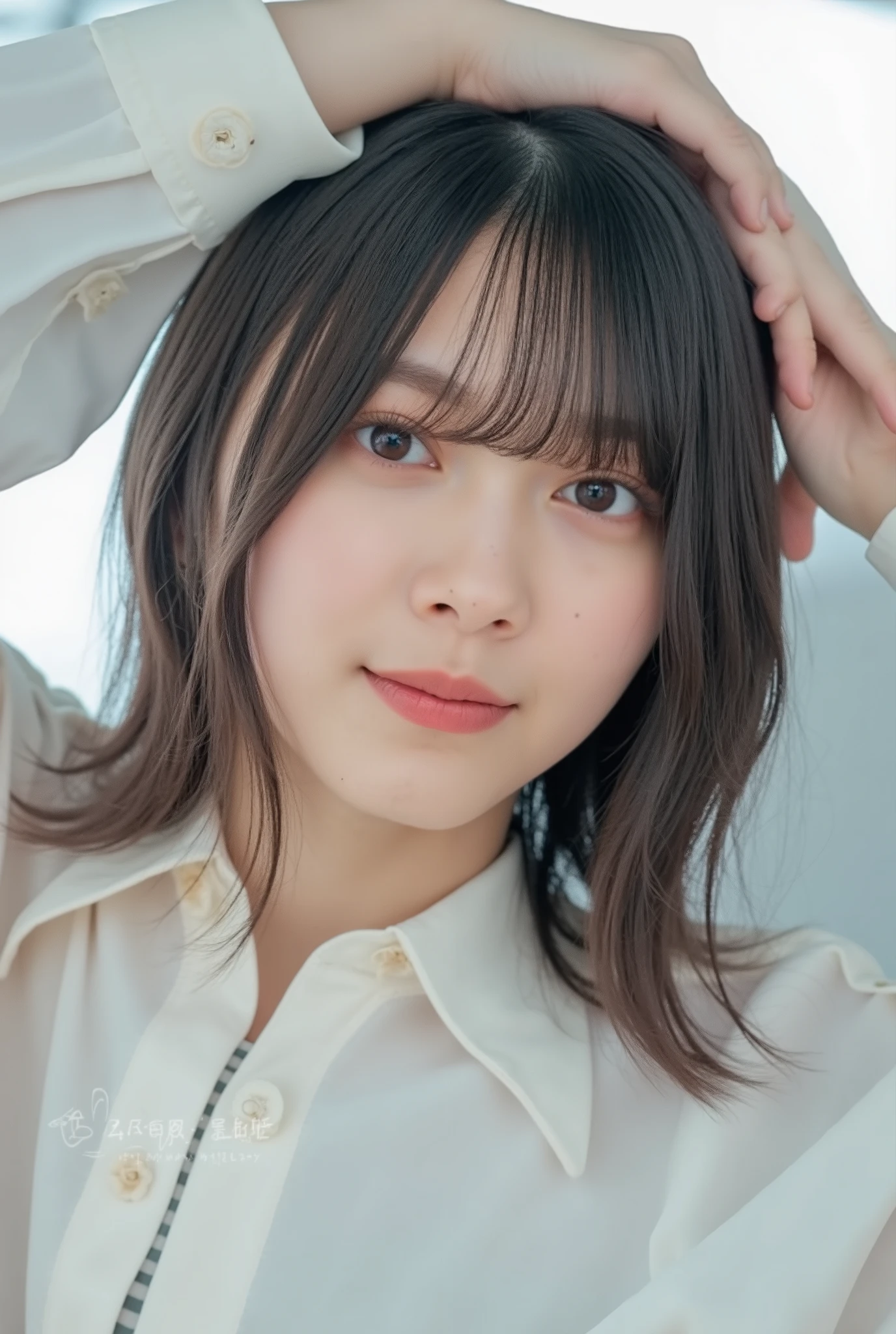 high resolution pictures of this young Japanese woman , intricate details, very detailed, Sharp Focus , PROFESSIONAL LIGHTING, alone, one of the best girls, natural makeup , pale skin, fine skin, ( small head walking on the street, Xiaoyan) , detailed face, detailed eyes , sophisticated nose, ( airplane :1.4), slim thin body , thin waist, thin legs, Seductive poses with sensual expressions for gravure photography, ( sweaty sleeveless shirt covered by standing nipples, striped thong, covers nipples ), ( is standing, arms raised, armpits with your entire arm and spread to cover :1.2), ( in a middle school classroom , staring at camera ), indoor, Home,