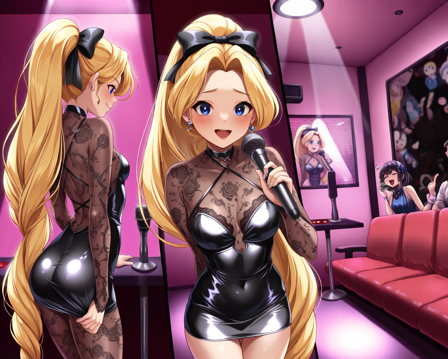 A cute young woman (age 19, cute face, shoulder length straight hair, sexy small outfit, big butt), is a erotic dancer. She is center stage with a sturdy chair. Erotic dance. lewd poses
