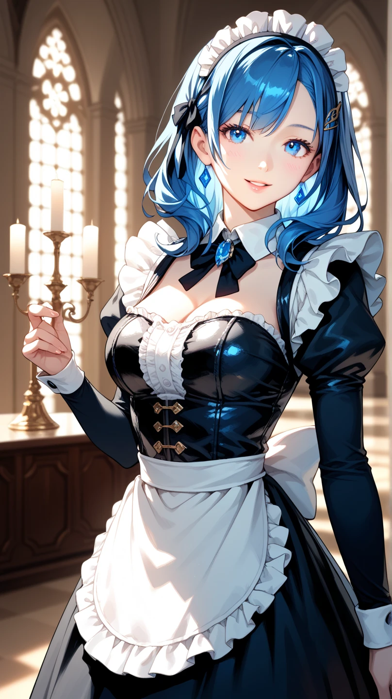 (dynamic angle:1.3, front view:0.9, breast focus:1.3, from below:1.2), (dynamic posing:1.5, sexy posing:1.3, leaning forward), (seductive smiling:1.3),masterpiece, 1girl, pointed chest:1.3,(double breasted:1.2,under bust:1.2), Amazing Cleavage:1.3, thin waist, big ass, Raised sexy, big breast: 1.2 posed cleavage:1.2、solo, looking at viewer, open mouth, silver bronde hair, blue eyes, bare shoulders, collarbone, sidelocks, hairband, sapphire earrings, indoors, red off shoulder sweater dress, arms behind back, short hair with long locks, blue gold hairband, big side hair, very long side hair is rendered in (masterpiece: 1.2, best quality), with (ultra high resolution) and an exquisite (depth of field). This masterpiece is not only visually stunning but also tells,A scene of cooking in the kitchen