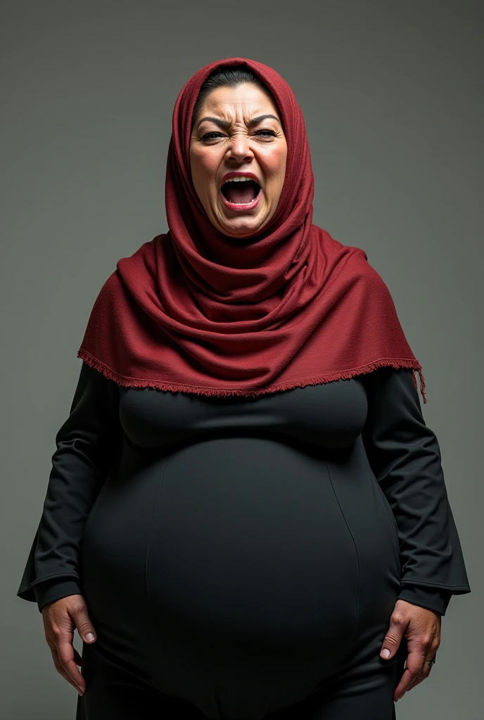 (HEAVY PREGNANT), ((Old Lady:1.7)), ((Red Lips)), Jumbo (Red Strapless), Chubby adorable, 1 girl, (face to face), , ((baby face)), (angry face expression:1.37), half body portrait, (face details: 1), (eye details: 1), ((big breasts:1.45)). wearing transparent transparency soft long shirt, hijab, .. Cute posed. proportional body. Ultra High Res. realistic: 1.4, UHD, ((red roses colours)), ((Bigger:2.3)), (((DARK BACKGROUND)))