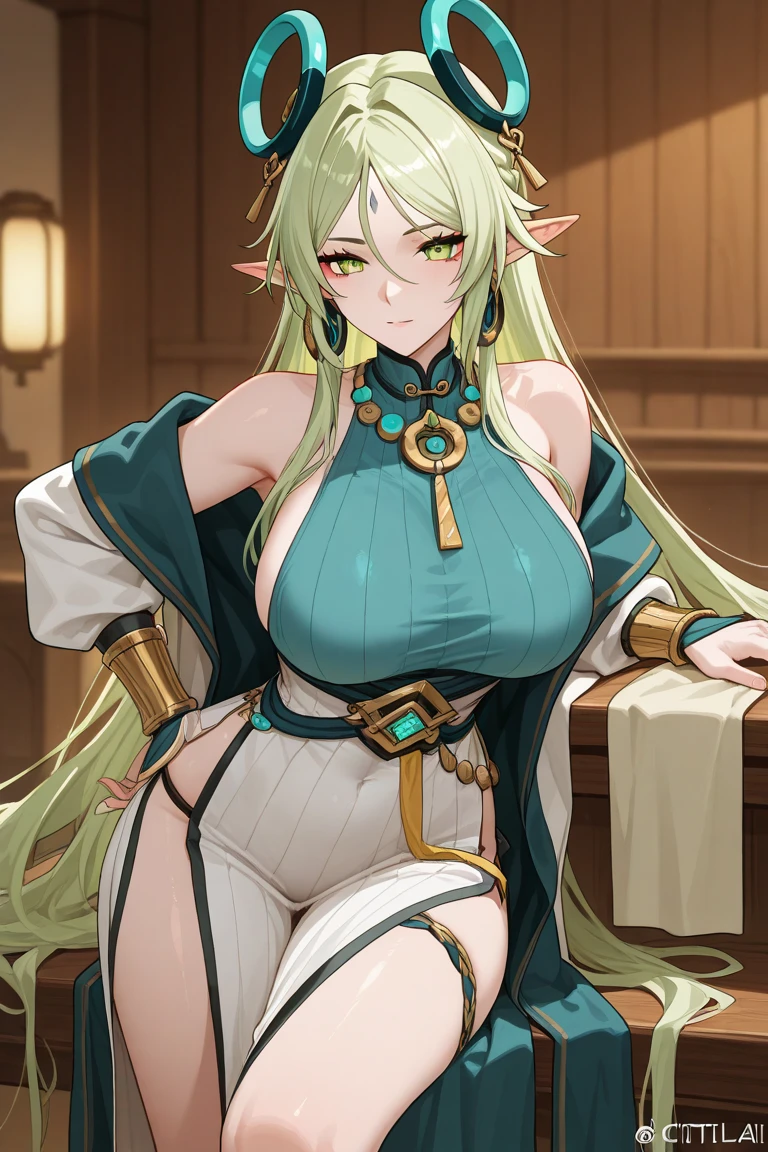 quality、Limbs intact、Complete fingers、Slim and beautiful、a 25 yo woman、Green-haired woman、Straight haired woman、beautiful plump woman、((Woman in black micro bikini))、luxury inn、dewchi、steamy、natta、moon full、lit up、Be red in the face、naughty pose、wet texture、Hefty Smile