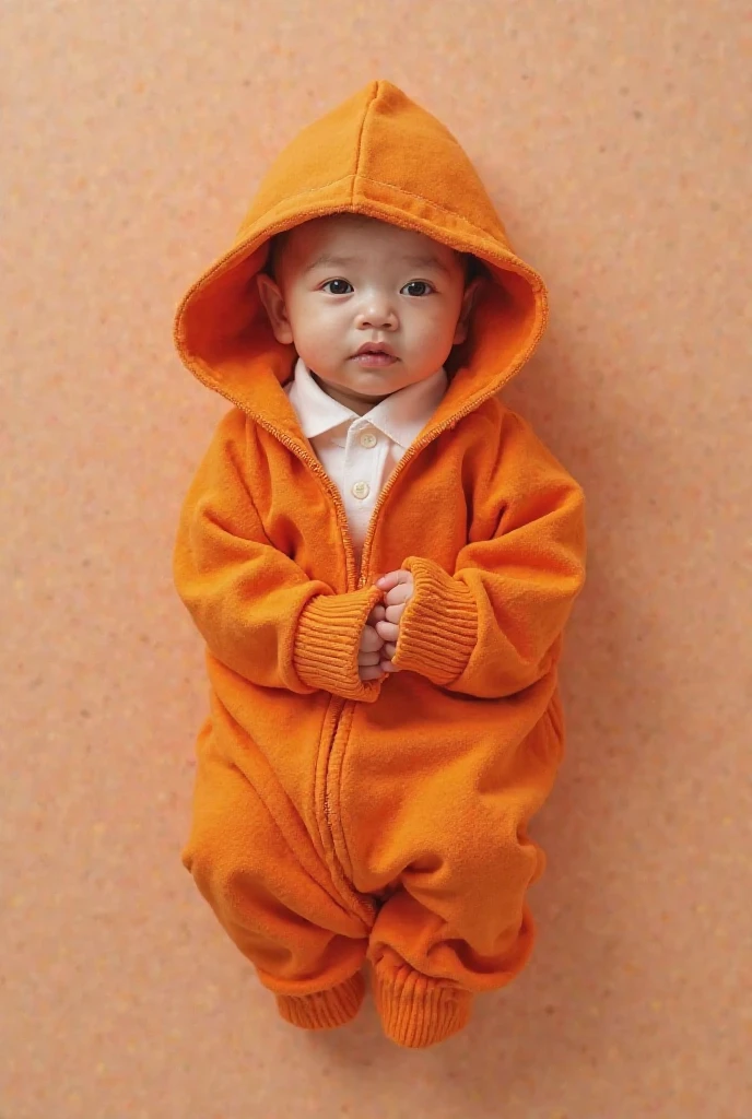 Full-body image of a 2-year-old child standing in a costume