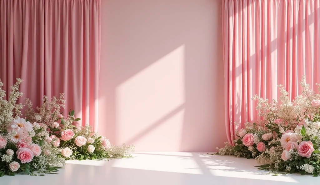 A hyper-realistic photo of a light pink and beige elegant templates design with a touch of sophistication to combine Victorian charm with Shabby Chic style, decorated with elegant sheer chiffon, antiques, baroque and gem stones, UHD, 8K resolution, masterpiece, high detailed. Ultra-realistic.