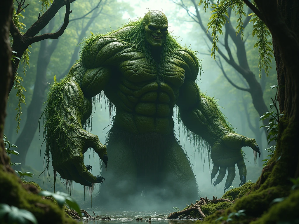 a full body swamp thing , intrinsic details, masterpiece, hyper realistic , hd , 8k --auto