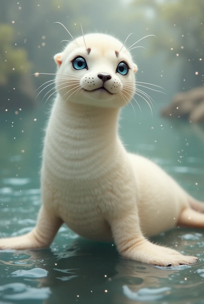 imagine a HUMAN/HUMANOID with a smooth, streamlined body, soft skin resembling a seal's, perhaps with webbed fingers and toes. The face might feature large, expressive eyes, a wider nose, and perhaps even some whisker-like markings.