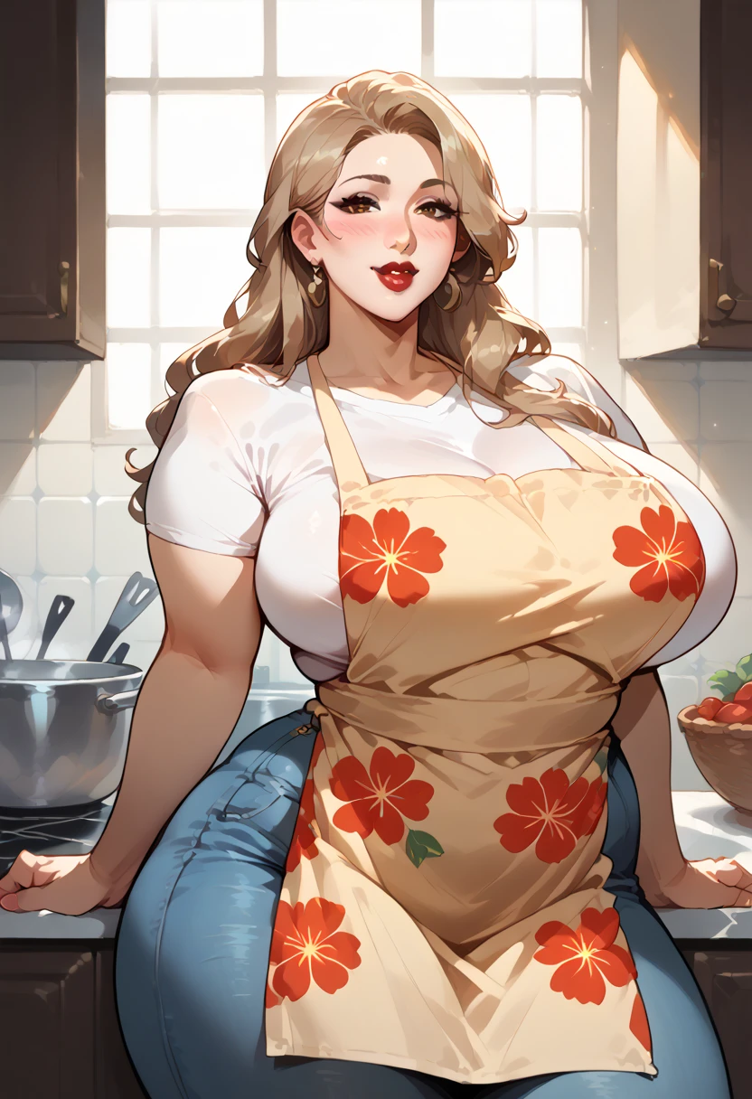 Hot mom,Aunt,housewife,aprons,独奏,(:1.3),thick thight,upper legs,Wide buttock,dent in the skin,dual horsetail,Short blonde hair,ssmile,cheerfulness,(red lace panties:1.2),Thick lips,plumw,Being in the room,exposed midriff,protruding areolas,humongous large breast,gigantic cleavage breasts,4K,realistic humid skin,Armpits,Large curved hips,Station,very big tongue out,Fleshy figure,with perfect legs,Dewy,Hypertrophic,protruding areolas,Hypertrophic,a dark tanned skin,Bronzed skin,詳細な唇,bubble butt,climaxing,omao,All kinds of hair,Hirsutistic,Stick out your tongue, nsfw