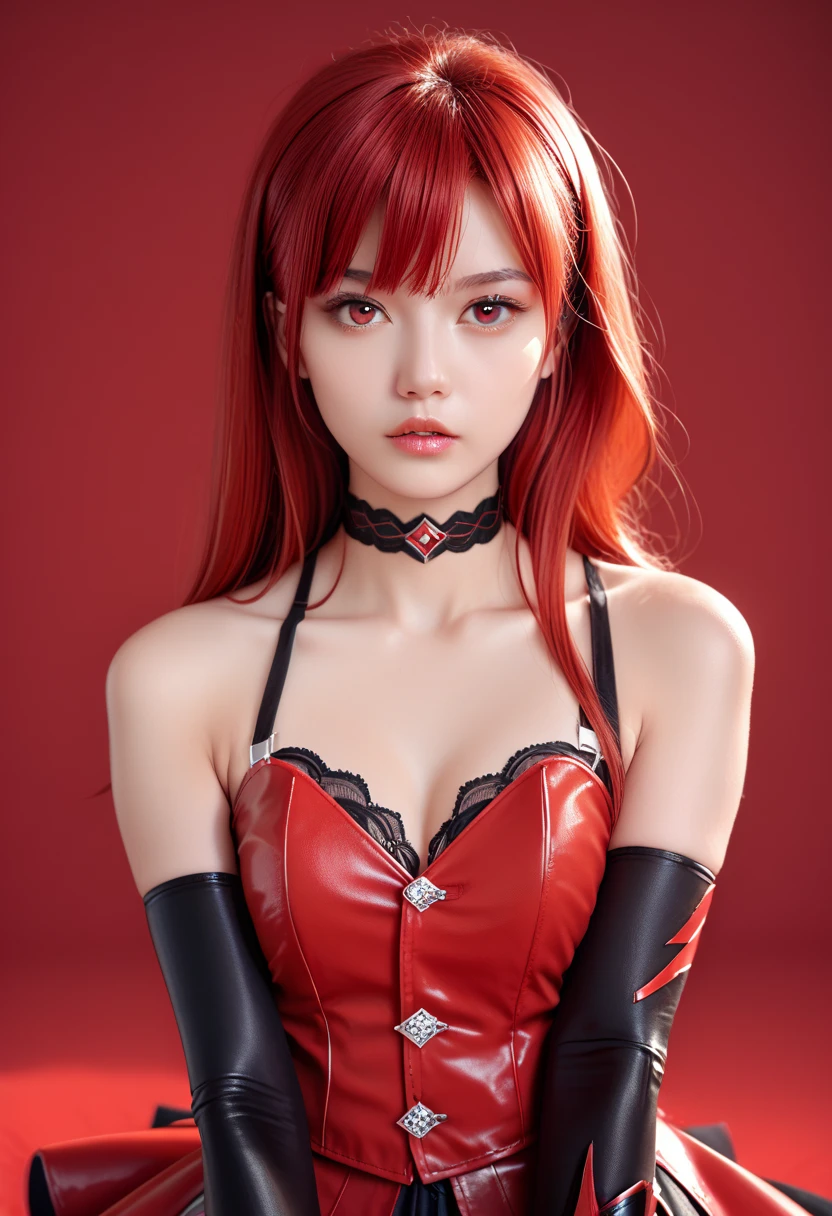 Beautiful sexy young ((10-year-old teen)) girl with small breasts, colorful hair, ((demonic red and black outfit)), ((crimson eyes)), horns, ((open lingerie)), topless, showing small breasts, exposing genitals. (realistic), (high quality), (photograph), (detailed). (flat chest), (smallest breasts), (shaven pubes), ((in a dark dungeon)), crazy
