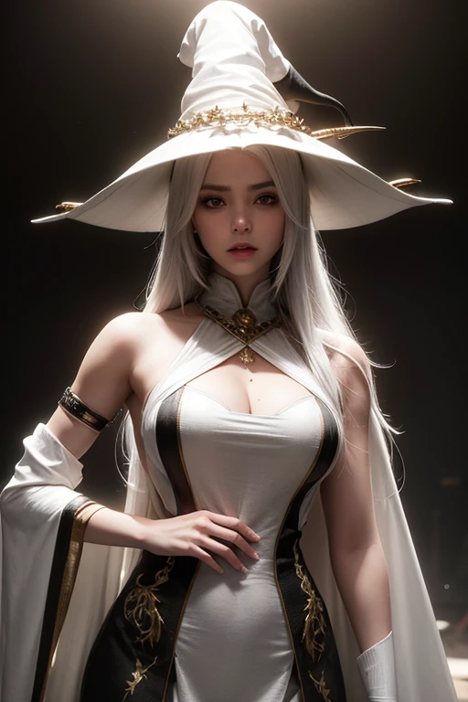(((Saint Seya style aesthetic))) (Masterpiece) realistic big bust to the pelvic area ((beauty shape)) of a beauty hyperrealist & photorealist beauty young astonishing girl in cropped white & black "pirate clothing" (((from 18th century))) highly & extremely detailed with cape & scarf (masterpiece), (((holding two blade))), Unity 8k, pearly perfect wet skin with pores (((white hair & tricorn hat from 18th century))) ((perfect face shapes, complete perfect red lips, perfect nose, correct beautiful eyes, eyelashes, detailed intricate iris textured face in ZBrush)), Ultra HD, vines, (((cold colores illumination))), developed by Unreal Engine 5, Ultra Sharp Focus, Art by Alberto Seveso, Sci-Fi, vibrant & intricate Artwork, golden Ratio, epic
