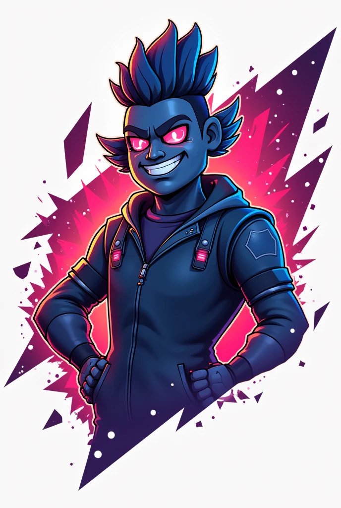 HazbinStyle, a cartoon character boy in e-sports player style with blue and purple tones