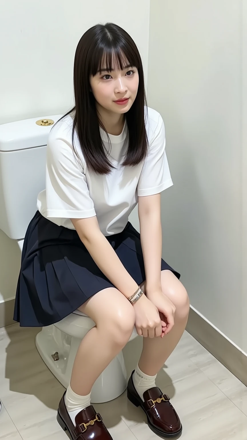 Cute and lovely elementary school first grade girl pretty face full body sitting full body photo little ??? sexy naughty children bed short skirt toilet seduction