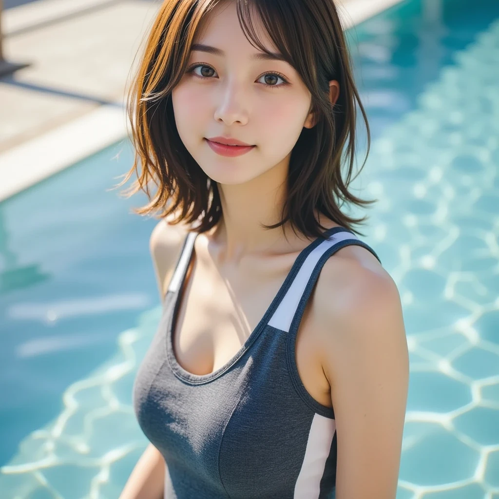 (((masterpiece))), (((highest quality: 1.4))), ((Very detailed: 1.4)) , ulzzang-6500-v1.1, (RAW Photos:1.2), (Realistic), (Genuine:1.4), Very detailed, Sharp focus,Japanese woman standing on a bridge in Miyako Island、Stunningly beautiful blue ocean in the background、Random Color、Halter neck swimsuit、髪が大きくWindに吹かれて乱れる、(Wind:2.2), happiness、Romantic、delight、Detailed eyes、Detailed face、Japanese Goddess、Duck mouth、Shiny skin、Realistic skin texture、(West Shot)、