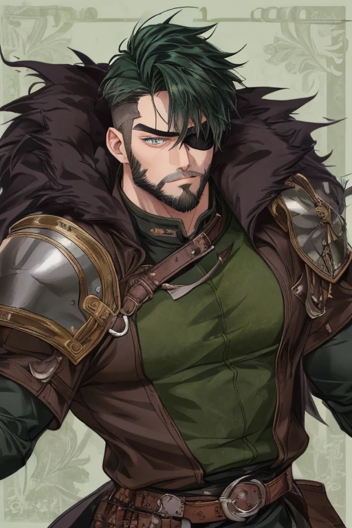 ((masterpiece), best quality, high quality, professional quality, highly detailed, highres, perfect lighting, natural lighting), (1boy, overweight, handsome, mustache, long hair, green hair), wearing armor, running, in a fantasy town, perfecteyes eyes, <lora:lora_perfecteyes_v1_from_v1_160:1>