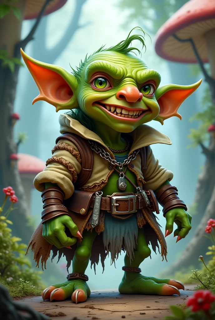 Goblin named Jhon Barrigon wearing a hat and smoking next to a barrel and a clover