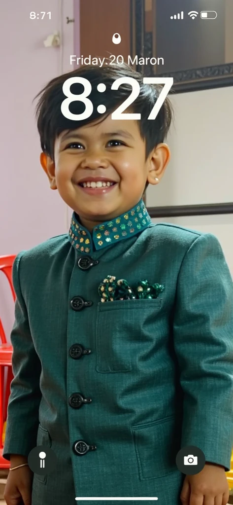 make a boy about 2 years old, height 78 cm, short crew cut hair, wearing a modern Muslim children's outfit with short sleeves, grayish cream colored, wearing white shoes, full body, Indonesian children, portrait view