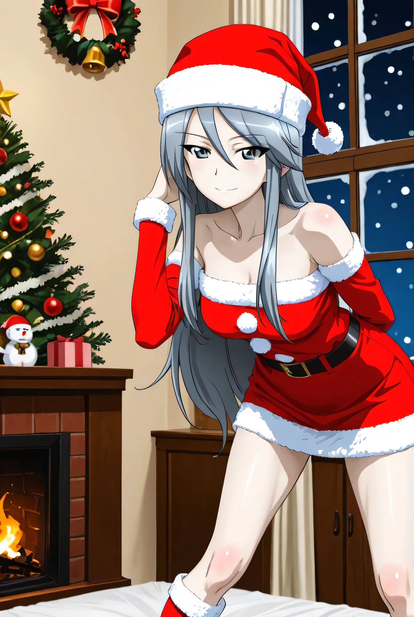 flint \(girls und panzer\),santa costume,1girl,solo,