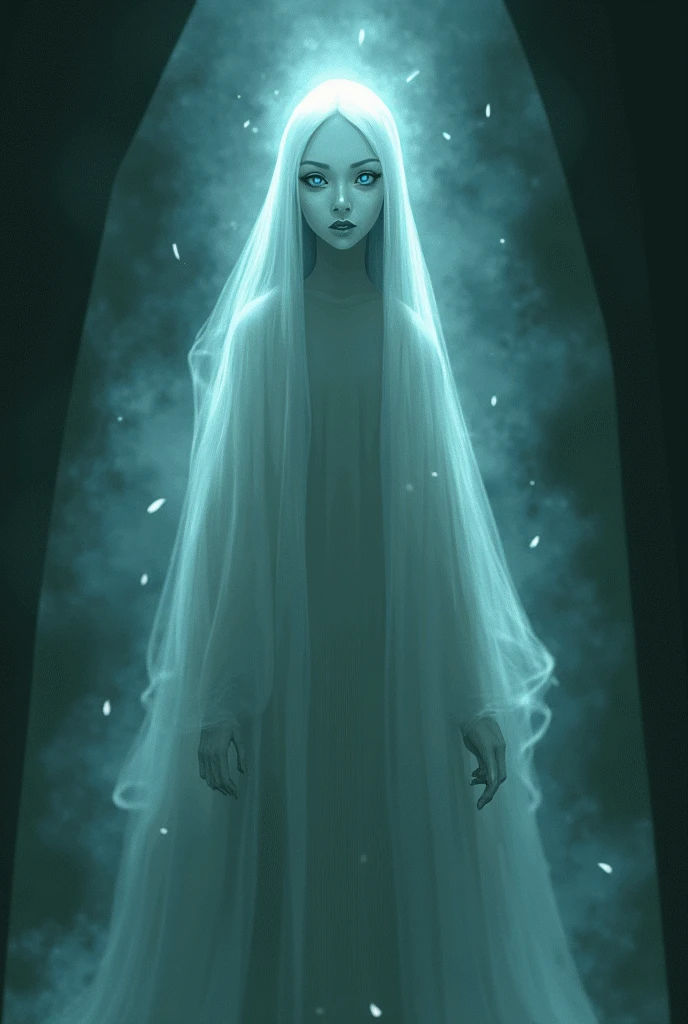 Illustration of an RPG character in full body ghost character sheet close-up