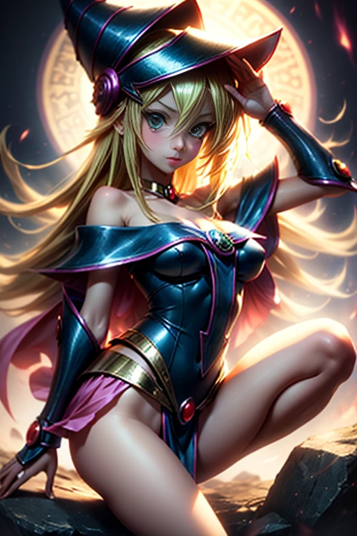 dark magician gils, with high-heels. pants, sexy, Subjective and sensual pose. magic background. Magical heart in the air. magic circle