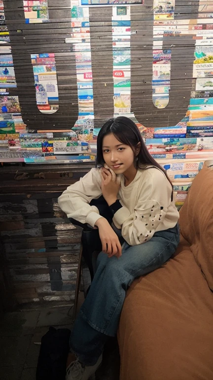 Barefoot beautiful girl with long black hair