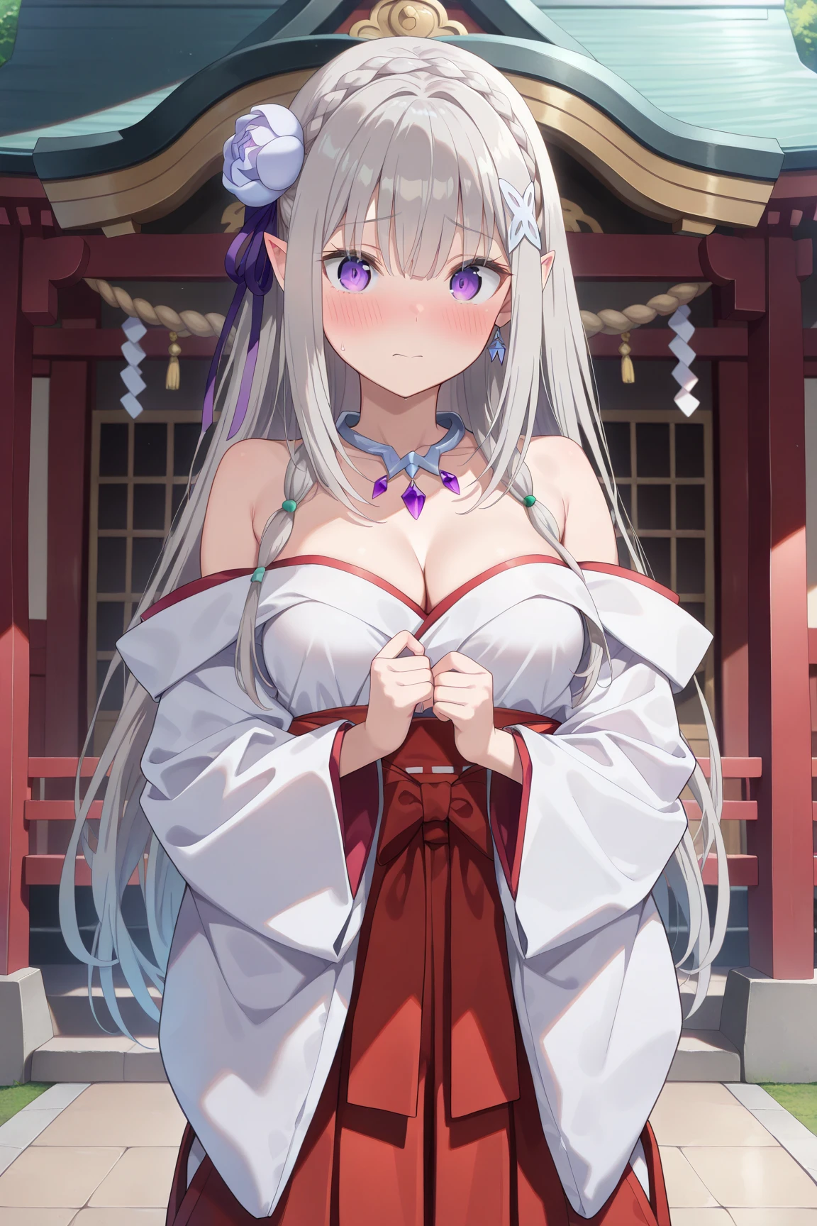 furry girl, giant breast, (blushing), (wet see through:1.4) japanese miko outfits,(mature women:1.2),(sideboobs:1)