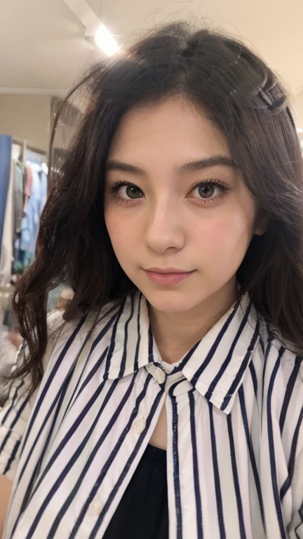 best quality, lifelike, 8k, high resolution, girl, 1 person, Miss, clean hands, (Skin dents), (professional lighting), (portrait: 0.6), (button down office shirt: 1.), (white collar: 1), Gorgeous, (black hair))), (short straight hair: 1.4), (flowing hair: 1.6), (audience Looking 1 Eyes of a girl: 1), ((audience: 1.6)), (One girl Looking at the Camera), lifelike, (Bokeh), (portrait: 0.6), (dynamic poses: 1.2), masterpiece, complicated, actual, Smile着, sharp focus, Winning photo, SFW, (Smile: 1.5),