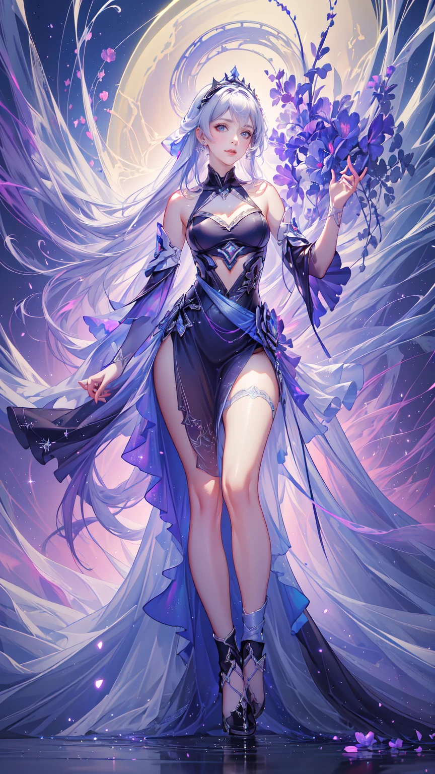 (((FULL BODY POSE))) (((SHOW PANTIES))) (((BIG GIANT BOOBS))) ((GOOD FINGER, ANATOMY CORRECTED)) ((WHITE PURPLE LUXURY ARISTOCRATIC NOBLE COSTUME)) | A WOMEN WEAR ((SEXY OUTFIT)) (((PURPLE LONG HAIR WITH PURPLE VEIL))) FLOATING IN THE ((BLUE SKY BACKGROUND)) ((FLOWER PETALS FAILING BACKGROUND IS A BLUE SKY)))) HORIZON PLANET FULL OF (((STARS))) | big eyes, ((big boobs)) sexy pose, big thigh, full body, large breasts, open legs, show panties, smile, portrait knights of zodiac, extremely detailed ((pixiv arts)), high detailed official artwork, [ tarot card ]!!!!!, detailed key anime art, knights of zodiac anime, beautiful celestial mage, firefly from honkai star rails, full body | (dynamic angle:1.1), outline, ((thick line art)), cover, stylish, official art, (details:1.2), (fantasy), garden, (bloom:1.1), glow:0.2, shadow, nature, flower, splash water, crystal, snowflakes, particles, bokeh, anamorphic light (depth of field), sharp focus, (volumetric lighting), (bokeh:0.6), film grain:0.4, (soft lighting:1.1) (VIGNETTE:1) | high-quality, ultra-detailed illustrations, ultra-high resolution, (high resolution, overwhelmingly pixel-perfect, luxurious illustration), (Ultra Quality, Masterpiece, Ethereal:1.4) photorealistic:.1.4, UHD (8k, RAW photo, best quality, masterpiece:1.2)