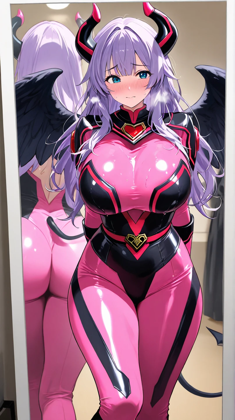 score_9, score_8_up, score_7_up, score_6_up, score_5_up, score_4_up, (solo), female anthro hyena, ((spider-themed superhero)), ((bodysuit)), ((superhero costume)), lusty, fluffy body, long blond hair, turquoise eyes, (thick thighs:1.5) ,lying down, on back, pov from front and above, spreading legs , violet background, simple background, high heels