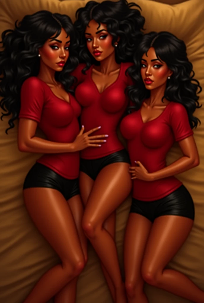 Family picture, three women by a picture background, realistic artstyle, the Caucasian girl in the center is nude, her thighs are being opened by african women, the women off center are two muscle bound big boned african american women in business suits, sexual domination pose, african girls are straddling Caucasian girl's butt, realistic style, official fanart, realism artstyle, hyperrealistic teen, high quality fanart, artwork, conversing, 8k, realistic art style, passionate sexy poses, 3 young and beautiful women, detailed realistic expressions, realistic picture, all characters are 1, lesbian experience, white skinned woman needs for black skinned women to dominate her, white skinned actress is desperate for it, performance, two amazon black skinned women, they are identical twins. ”young busty blonde between them on bed, in room both black skinned women are smiling at white skinned woman