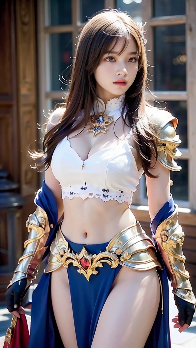 Professional , ​masterpiece、top-quality、photos realistic , depth of fields （Gemstone Silver Metal Body:1.９),(Matte Silver、Jewel Gold Weapon、（Gorgeous castle background）、Holding the Sword of Heroes、（Jewel White Metal Body:1.４),（（Gorgeous Jewel Metal Weapons）） , Fighting、（（Holding the Sword of Heroes）） ,（close-up，dream magical，tornado ）   ,(Micro Bikini Armor),warhammer 40k , adepta sororitas,Detail and ornate jewel crown、Brown hair、Mystical expression、（Gangle's forest background）、１a person、dynamic ungle,(((Diamond tiara with detail and luxury)))、a small face、A smile、Powerful poses、（Gorgeous castle background）、huge filesize、20 year old beautiful woman、Stand in the center of the screen、Thin female fingers、Straight long hair、Beautiful Caucasian beauty、Mystical expression、Lightly open your mouth、,Luminescent particles,light scattering,Tindall Effect、Fighting、Twin tail hair、