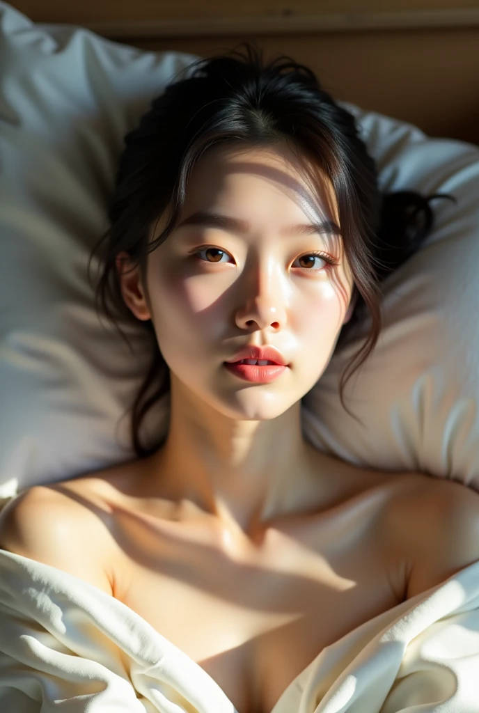 (masterpiece, best quality:1.2), portrait photography, shiny skin, (detailed skin:1), (detailed face:1), (detailed eyes:1), nsfw, (a photo of :1.0), (18yo:1.1), (Japanese idol:1.1), beautiful face, (baby face:1.0), (flat chest:1.0), (inverted nipples), (short:1.0), (no making:1.2), (curvy:1.0), long ponytail, (half-open mouth:0.7), sexfb