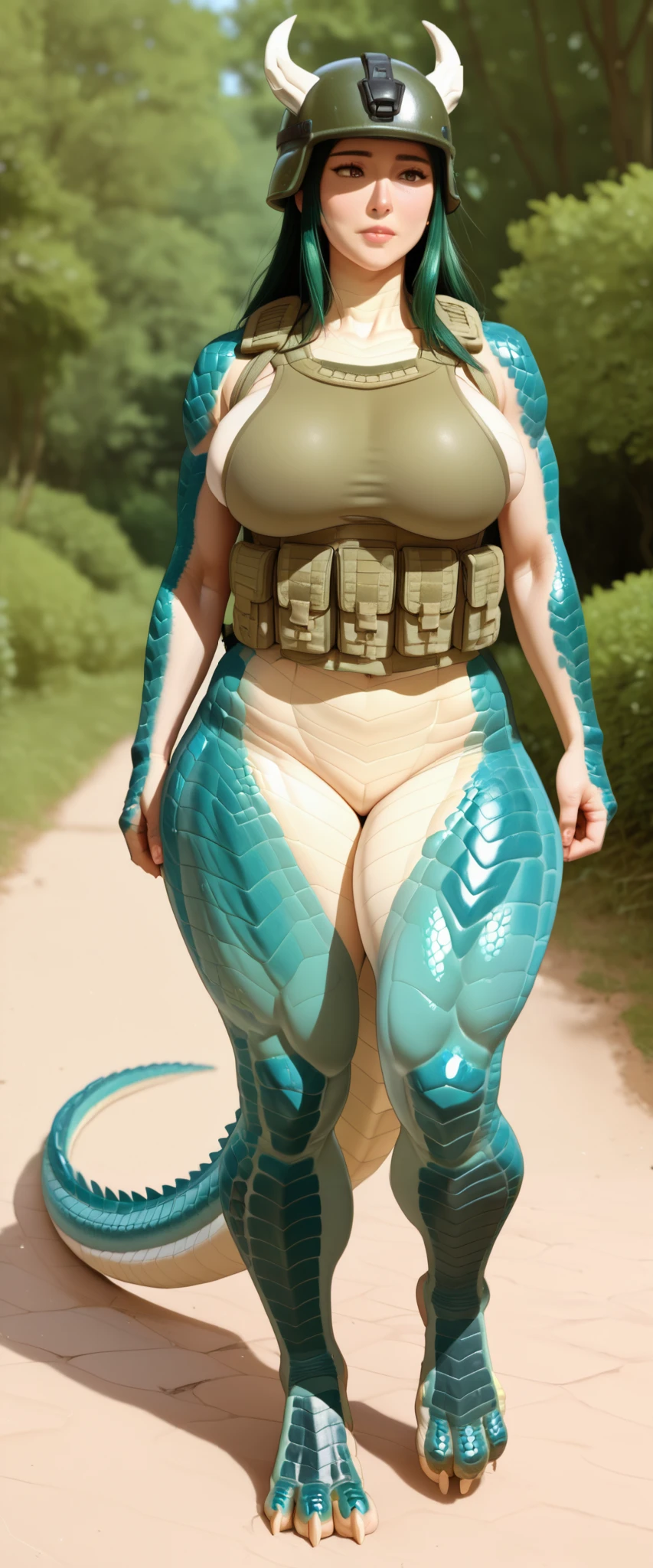 (best quality), sultry body, forest scenery with green grasses, pink and blue plants, thick-thighs, breasts big , 3d, huge ass , bathing in a wide, brown nipples, biomask on the face, dreads, crystal clear water, vagina, dildo in hand, ass facing the spectator, anal