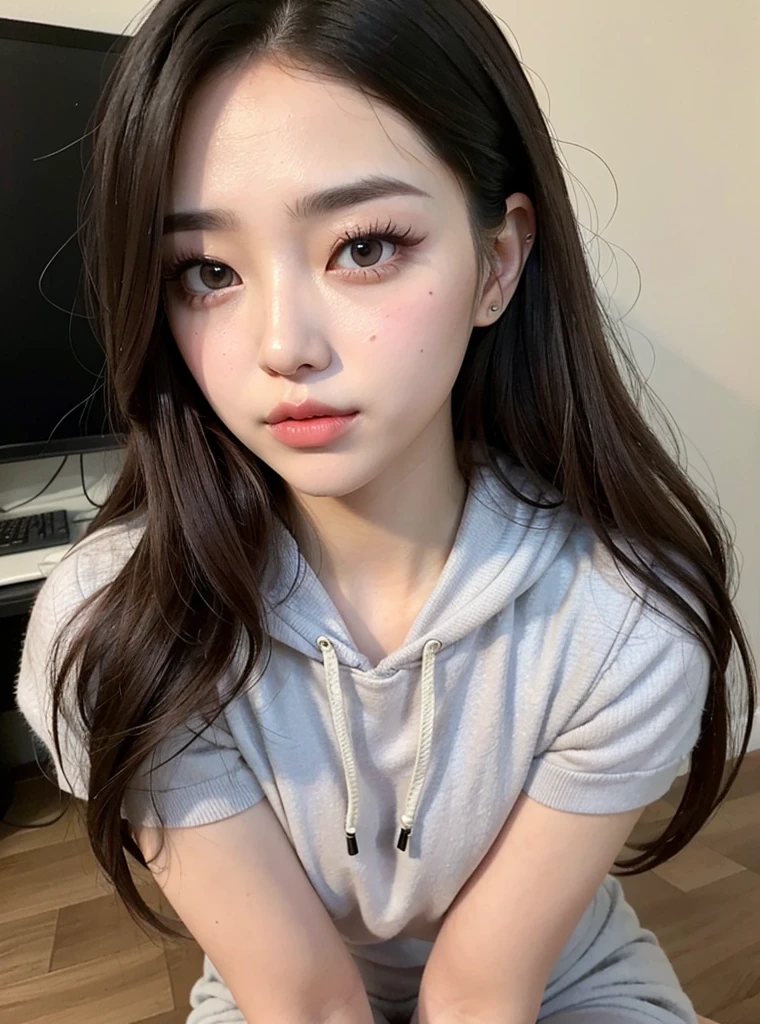 Arafed Asian woman with headphones posing for a photo, ulzzang, muchacha coreana, joven y adorable rostro coreano, hermosa mujer surcoreana, pale korean adorable face, hermosa joven coreana, hermosa joven coreana, maquillaje coreano popular, maquillaje popular de corea del sur, con cara redonda, chica linda-cara-fina, hasta el modelo | germen de arte