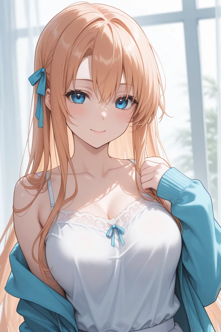 One angel wearing a yukata after a hot spring bath(Little Girl:1.5)(Small body) (Orange Hair:1.5）(eyelash:1.2) (Mid-length hair:1.4), (Blue eyes)(Big Breasts:1.3)High Contrast