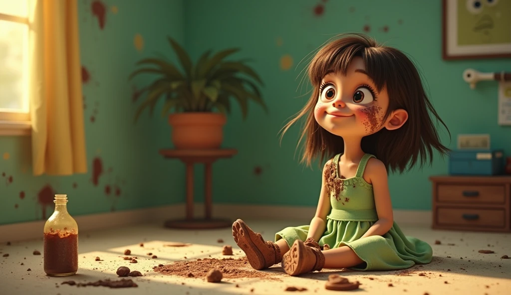 Chestnut woman + big, intense brown almond-shaped eyes + short straight hair + Fitted green dress + Brazilian