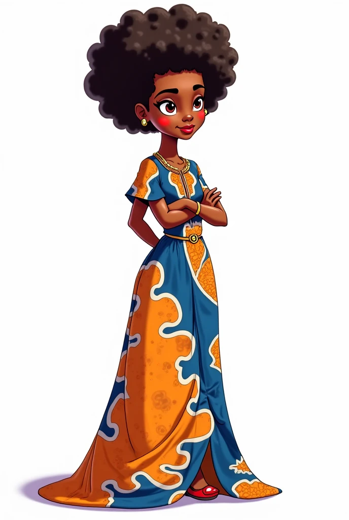 sticker sheet art, cartoon, icon, African woman in Ankara dress, white background, no background, Illustration, 4K, Vector, sharp focus, deep detailed, 4K resolution