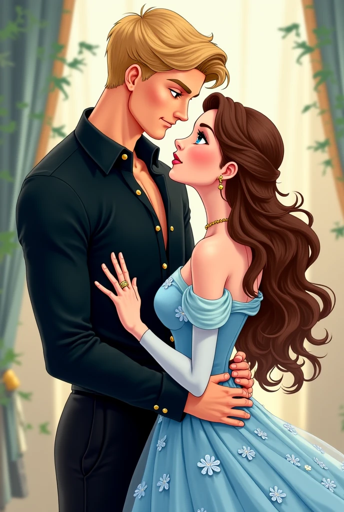 (masterpiece:1.4), (best qualit:1.4), (high resolution:1.4), Anna of arendelle and muscular man, couple, breasts exposed, man's hands grabbing Anna's breasts from behind, hugging, romance novel cover romantic, lake, huge breasts, cleavage, forest, castle in background