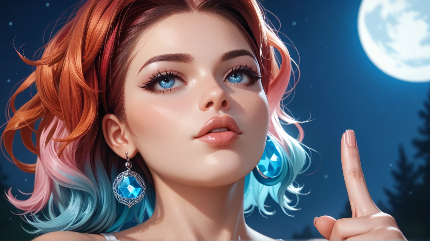 night,Beautiful girl with blue gradient dissolving pixels, 3D Voxel Blocks, A structure that was initially intact but gradually disintegrated in the air, Starry Sky,fantasy,magic,mystery,illusory,Dreamy,Inverted, red symmetry, high quality,Octane Rendering,Concept map of the scene,